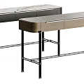 Modern Dressing Table With White Marble Top Black Metal Frame Drawers And Lower Shelf