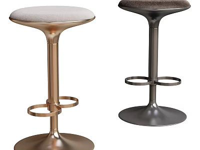 Modern Bar Stools With Padded Seats Metal Frames And Footrest Rings In Gold Gray 3d model