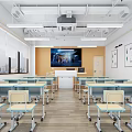 Preschool Interior Design With Wooden Reception Desk Bookshelves And Children's Learning Seats