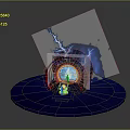 Cartoon Scene Blue Base Circular Portal With Colorful Glowing Rings Blue Lightning Around Character Silhouette