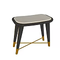 Modern Stool With Light Gray Textured Fabric Cushion And Black Legs With Gold Accents