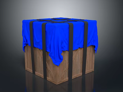 Sturdy Storage Box With Brown Wooden Body Blue Cloth Cover And Black Straps 3d model