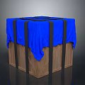Sturdy Storage Box With Brown Wooden Body Blue Cloth Cover And Black Straps