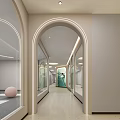 Modern School Corridor With Arched Doorways Lighting Mirrored Walls And Decorative Elements 3d model