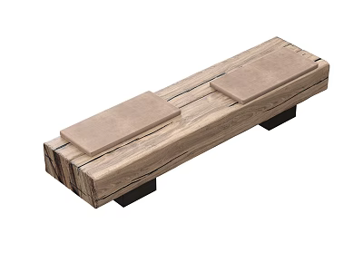 Modern Solid Wood Bench Featuring Two Soft Cushions And Black Metal Legs Design 3d model