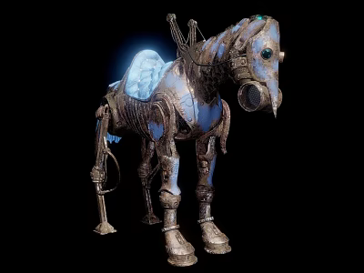 Steampunk Mechanical Horse Game Character With Blue Glowing Saddle And Metallic Parts 3d model