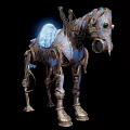 Steampunk Mechanical Horse Game Character With Blue Glowing Saddle And Metallic Parts