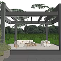 Modern Villa Balcony With Glass Walls Black Frame White Sofas Round Coffee Table And Greenery