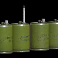 Four Green Cylindrical Military Weapons With Numbered Markings And Metal Caps