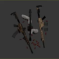 Tactical Weapons With Black Gun White Gloves Rifles And Scattered Red Yellow Bullets