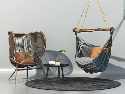 Leisure Rattan Chair Hanging Chair Combination 3d model