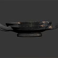 Vintage Dark Ceramic Plate With Two Handles Worn Texture And Cracked Details For Household Use