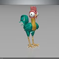 Cartoon Rooster Character 3D Model With Big Eyes Pink Comb Green Body Yellow Neck