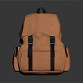 Tan Brown Backpack With Black Straps And Multiple Pockets For Daily Use 3d model
