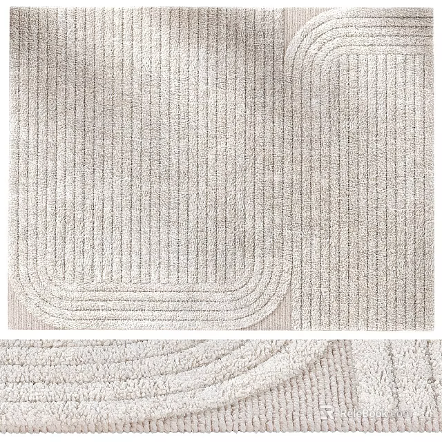 Light Beige Square Rug With Modern Ribbed Texture For Living Room Decor 3d model 