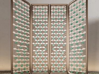Decorative Metal Frame Screen With Intricate Green And White Geometric Patterns 3d model