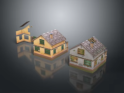 Miniature House Models With Tiled Roofs Green Windows And Varied Designs 3d model