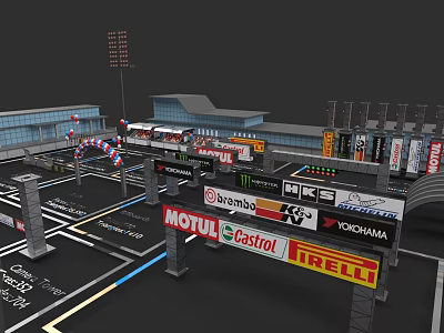 Race Car On Professional Track With MOTUL Castrol Pirelli Sponsors And Starting Line 3d model