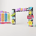 Interactive Zone Featuring Colorful Display Boards Cartoon Decorations And Information Cards 3d model