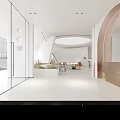 Modern Minimalist Interior Design With Circular Skylight Green Plants Glass Door And White Walls