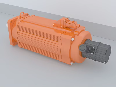 Orange Industrial Motor Equipment With Cylindrical Enclosure Black Connection End And Cooling Fins 3d model