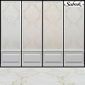 Elegant Classical Wall Panels With Golden Decorative Patterns And White Baseboard