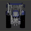 Blue Farm Tractor With Large Black Wheels Silver Rims And Transparent Cabin