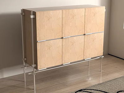 Modern Light Wooden Cabinet With Metal Frame And Minimalist Structure For Home Interior 3d model