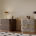 Exquisite Luxury Textured Double Drawer Bedside Tables With Table Lamps For Elegant Warm Bedroom Decor