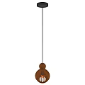 Modern Wooden Pendant Light With Curved Slat Design And Exposed Light Bulb