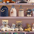 Colorful Plush Stuffed Animals Display on Multi Layer Shelves With Various Styles And Storage Baskets