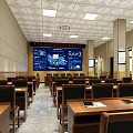 Modern Monitoring Room With Large Data Screen And Seats