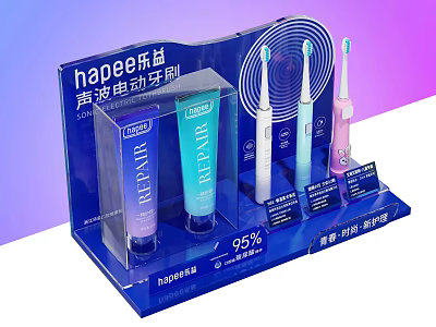 Transparent Blue Display Shelf For Sonic Electric Toothbrushes And Toothpaste With Information Labels 3d model