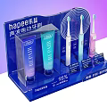 Transparent Blue Display Shelf For Sonic Electric Toothbrushes And Toothpaste With Information Labels