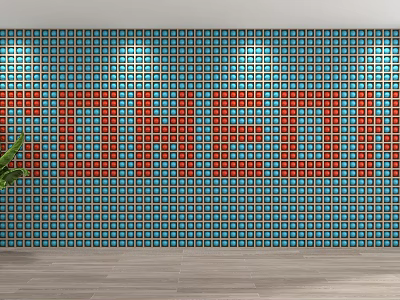 Colorful Tile Partition Wall With Red COMEDY Lettering And Green Plant Decor 3d model