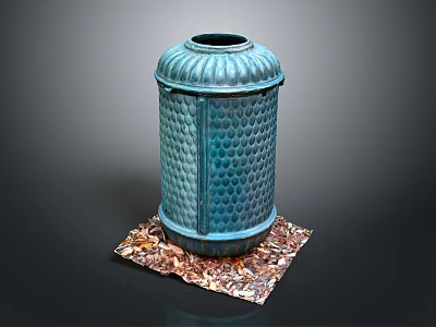 Teal Glazed Ceramic Vase With Honeycomb Pattern On Copper Textured Mat 3d model