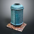 Teal Glazed Ceramic Vase With Honeycomb Pattern On Copper Textured Mat