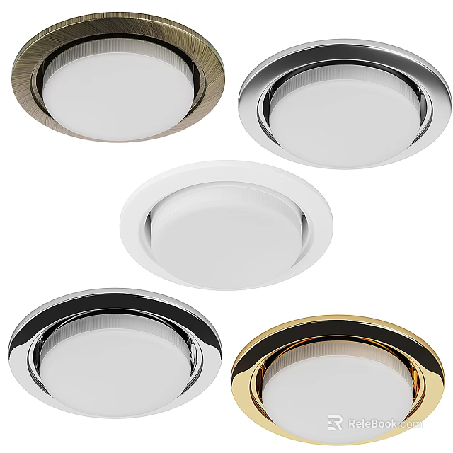Modern Round Ceiling Lights With Gold Silver White Black Frames And White Shades 3d model