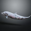 White Dolphin Themed Decorative Furniture Piece With Colorful Patterns On Dark Backdrop