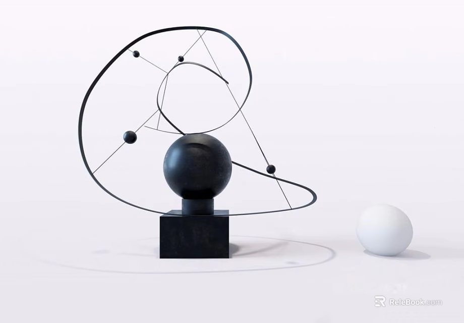 Minimalist Modern Decorative Ornament Set With Black Sphere Base Geometric Lines And White Sphere 3d model 