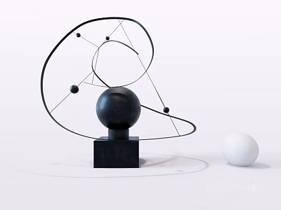 Minimalist Modern Decorative Ornament Set With Black Sphere Base Geometric Lines And White Sphere 3d model