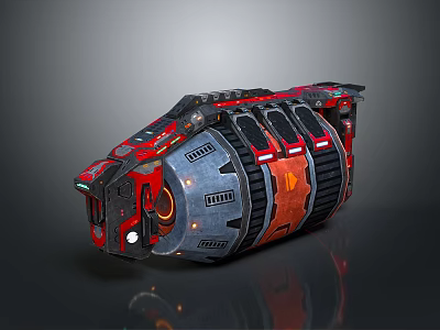 Futuristic Sci Fi Weapon With Red Black Orange Mechanical Structure And Metallic Circular Components 3d model