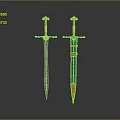 Two Ornate Swords with Silver Blades Green Accents and Golden Decorative Handles