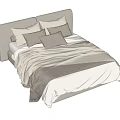 Modern Minimalist Double Bed With Light Gray Headboard Pillows And Neutral Bedding 3d model