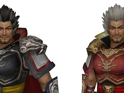 Game Movie Characters in Ornate Armor with Red Cloaks and Different Color Schemes 3d model