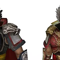 Game Movie Characters in Ornate Armor with Red Cloaks and Different Color Schemes