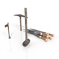 Antique Weapons Assortment Featuring Three Different Sizes Hammers and Wooden Handle Knives