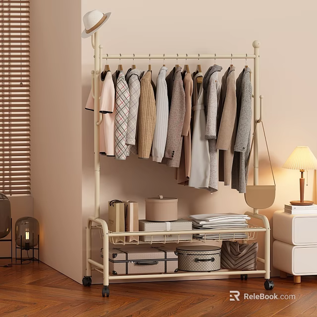 Modern Clothes Rack With Hanging Clothes And Storage Shelves For Boxes Folded Clothes And Books 3d model 