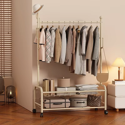 Modern Clothes Rack With Hanging Clothes And Storage Shelves For Boxes Folded Clothes And Books 3d model