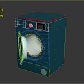 Teal Cube Shaped Washing Machine With Circular Door And Front Control Panel 3d model